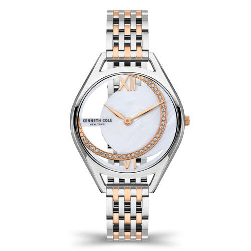  34mm Silver & Rose Gold Womens Quartz Watch With Crystal & Mother Of Pearl Dial By KENNETH COLE image