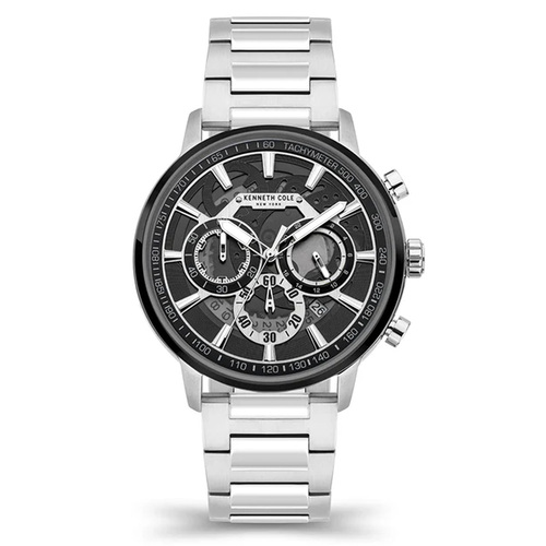 44mm Silver Chronograph Automatic Mens Watch With Black Skeleton Dial By KENNETH COLE image