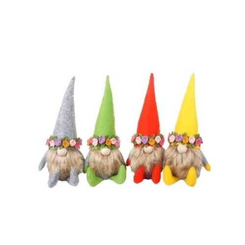 33cm Hippy Gnome With Flower Garland - Grey