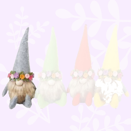 33cm Hippy Gnome With Flower Garland - Grey