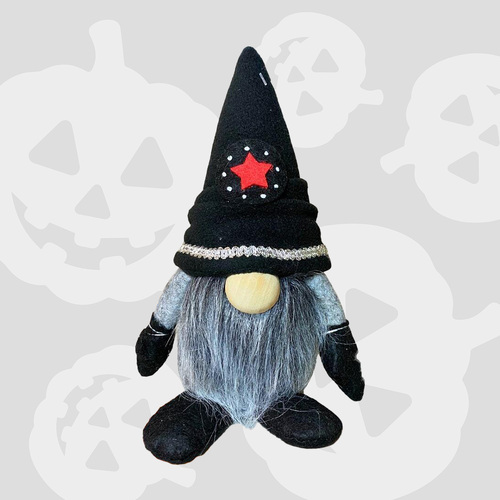 17cm Grey & Black Gnome With Red Star Hat - Boy