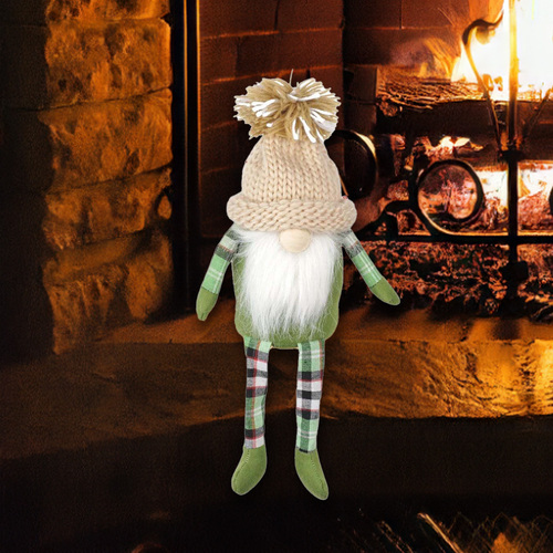 36cm Green Tartan Gnome With Beige Knitted Beanie