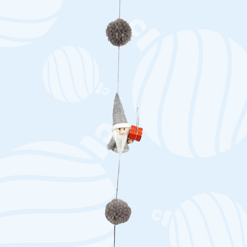 160cm Santa Gnome Hanging Ornament With Grey Hat & Red Present image