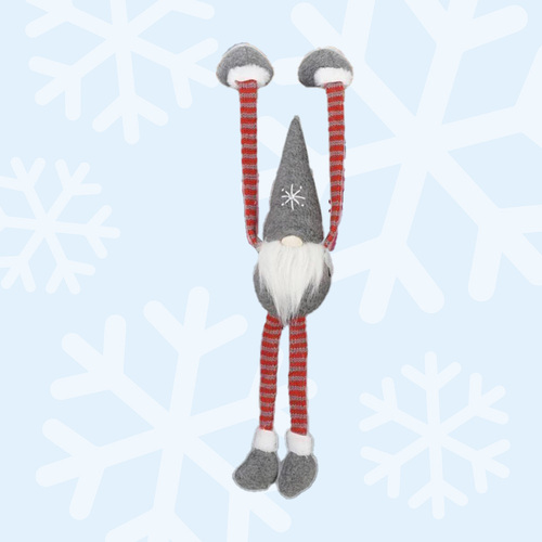 Kai Kindleheart | 50cm Hanging Gnome With Red Stripey Clothes & Grey Hat