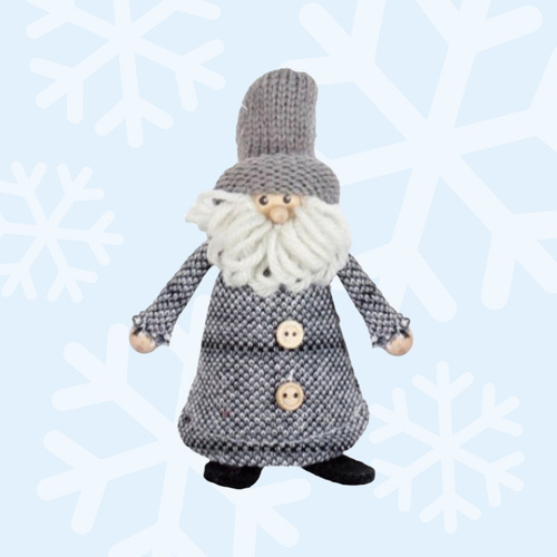 13cm Christmas Gnome With Grey Winter Coat