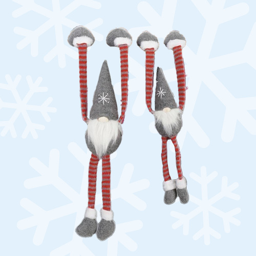 Hanging Gnome With Red Stripey Clothes & Grey Hat - Assorted Sizes image