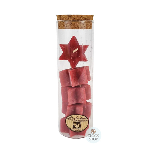 Pack of 5 Beeswax Star Candles- Red