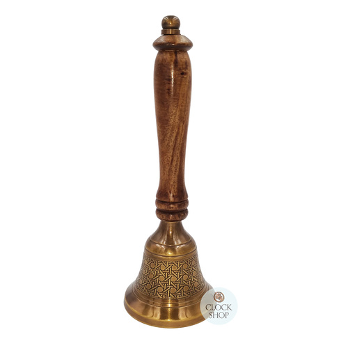 Brass Table Bell With Pattern & Wooden Handle image