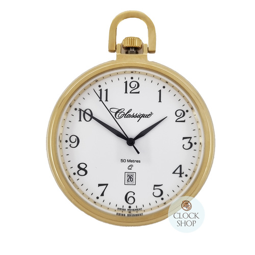 43mm Gold Unisex Pocket Watch With Open Dial By CLASSIQUE (White Arabic)