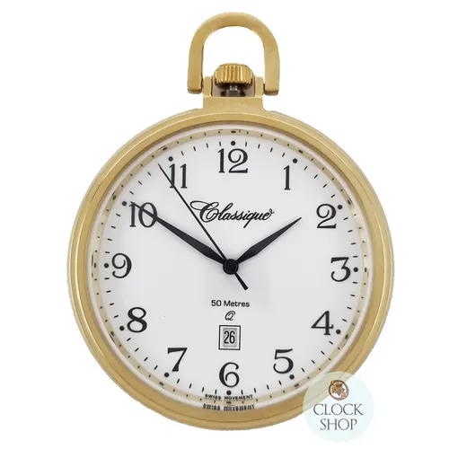43mm Gold Unisex Pocket Watch With Open Dial By CLASSIQUE (White Arabic) image