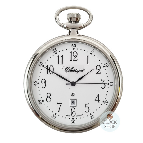 48mm Stainless Steel Unisex Pocket Watch With Open Dial By CLASSIQUE (White Arabic)