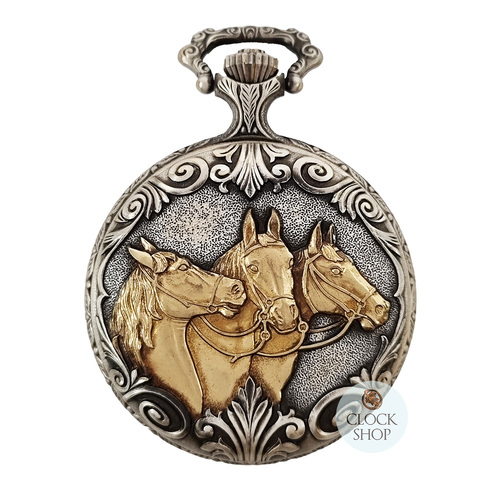 48mm Two Tone Unisex Pocket Watch With Three Horses By CLASSIQUE (Arabic)