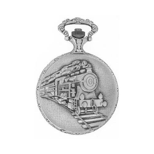 48mm Rhodium Mens Pocket Watch With Steam Train By CLASSIQUE (Roman)