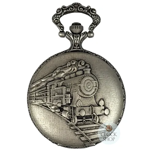 48mm Rhodium Mens Pocket Watch With Steam Train By CLASSIQUE (Roman) image