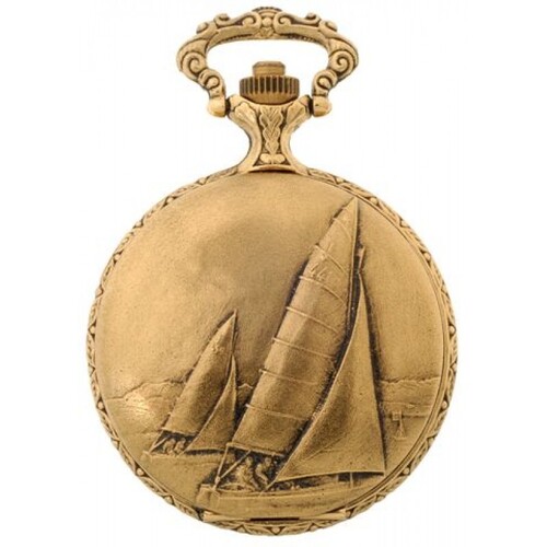 48mm Gold Unisex Pocket Watch With Sailing Boat By CLASSIQUE (Arabic)