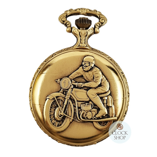 48mm Gold Unisex Pocket Watch With Motorbike Rider By CLASSIQUE Arabic