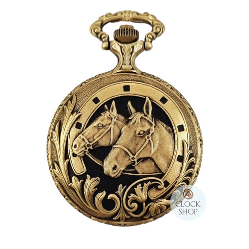 48mm Gold Unisex Pocket Watch With Two Horses By CLASSIQUE (Arabic) image