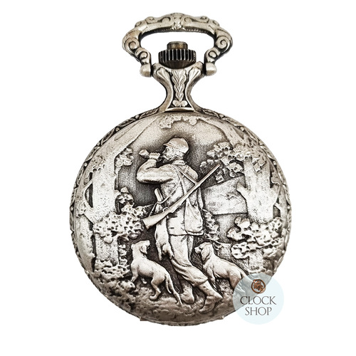 48mm Rhodium Mens Pocket Watch With Hunter & Dogs By CLASSIQUE (Arabic) image