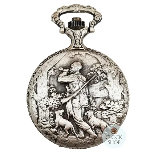 48mm Rhodium Mens Pocket Watch With Hunter & Dogs By CLASSIQUE (Arabic) image