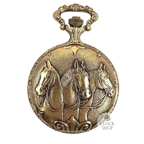 4.8cm Three Horses Gold Plated Pocket Watch By CLASSIQUE (Roman)