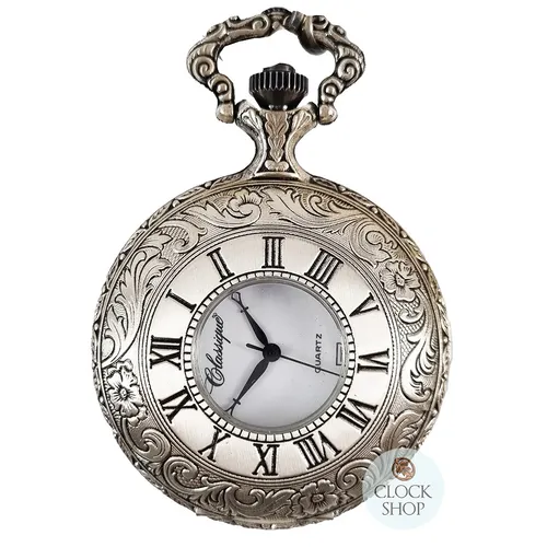 48mm Rhodium Unisex Pocket Watch With Open Dial & Swirl By CLASSIQUE (Roman) image