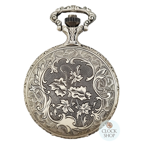 48mm Rhodium Unisex Pocket Watch With Floral Pattern By CLASSIQUE (Arabic)
