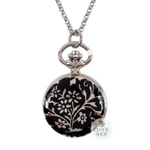 23mm Black & Rhodium Womens Pendant Watch With Flowers By CLASSIQUE (Arabic) image