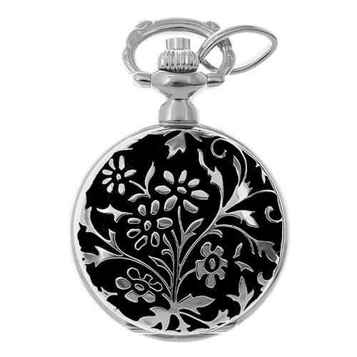 23mm Black & Rhodium Womens Pendant Watch With Flowers By CLASSIQUE