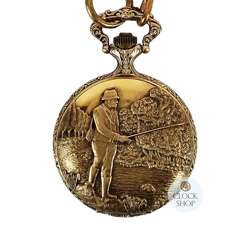 48mm Gold Mens Pocket Watch With Fisherman By CLASSIQUE (Arabic) image