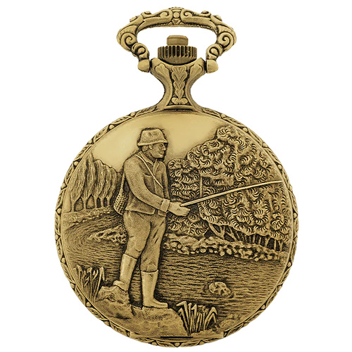 48mm Gold Mens Pocket Watch With Fisherman By CLASSIQUE (Arabic)