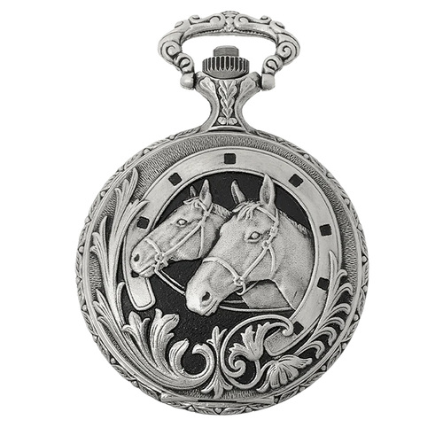 48mm Rhodium Unisex Pocket Watch With Two Horses By CLASSIQUE (Roman)