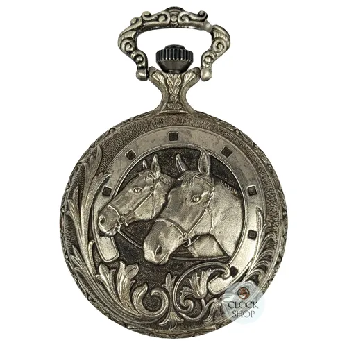 48mm Rhodium Unisex Pocket Watch With Two Horses By CLASSIQUE (Arabic) image