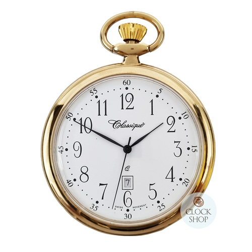 48mm Gold Unisex Pocket Watch With Open Dial By CLASSIQUE (White Arabic) image