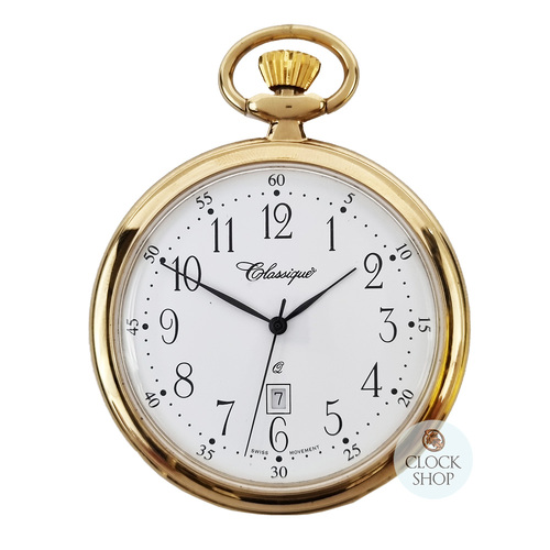 48mm Gold Unisex Pocket Watch With Open Dial By CLASSIQUE (White Arabic)