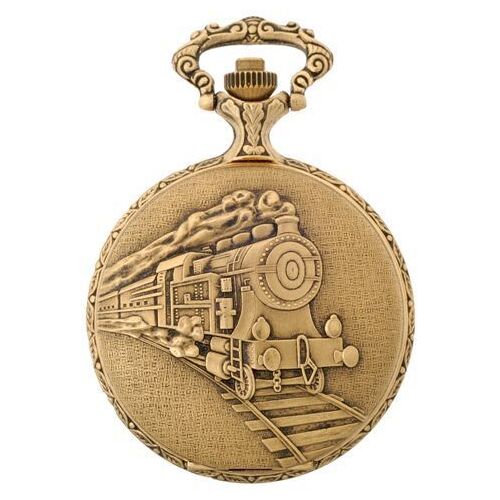 48mm Gold Plated Pocket Watch With Steam Train By CLASSIQUE (Roman) image