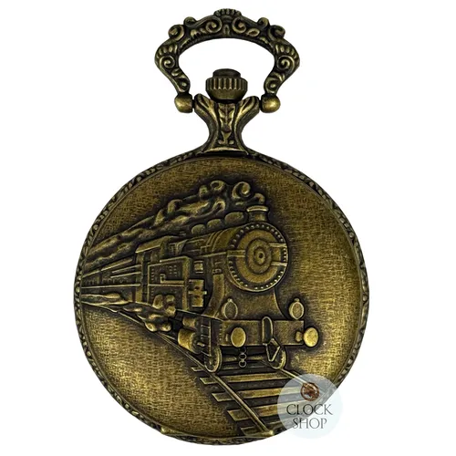48mm Gold Plated Pocket Watch With Steam Train By CLASSIQUE (Roman) image