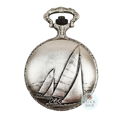 48mm Rhodium Unisex Pocket Watch With Sailing Boat By CLASSIQUE (Roman)