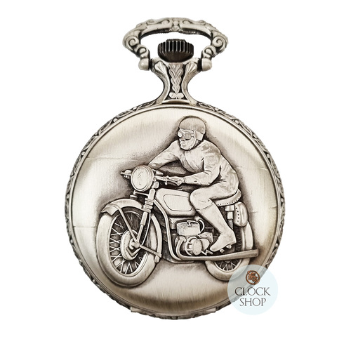 48mm Rhodium Unisex Pocket Watch With Motorbike Rider By CLASSIQUE (Arabic) image
