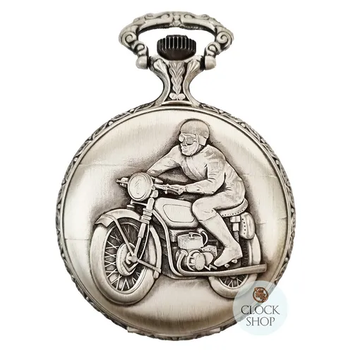 48mm Rhodium Unisex Pocket Watch With Motorbike Rider By CLASSIQUE (Arabic) image