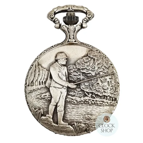48mm Rhodium Mens Pocket Watch With Fisherman By CLASSIQUE (Roman) image