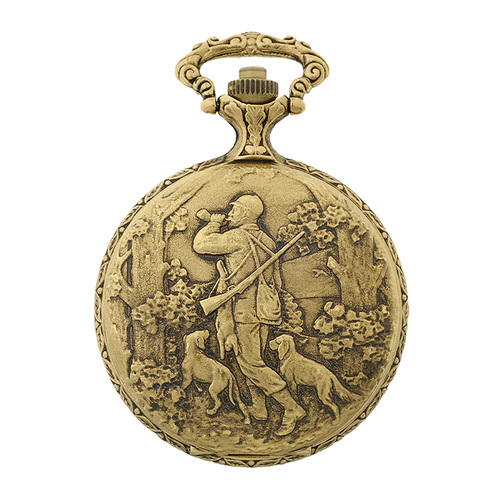 48mm Gold Mens Pocket Watch With Hunter & Dogs By CLASSIQUE (Arabic)