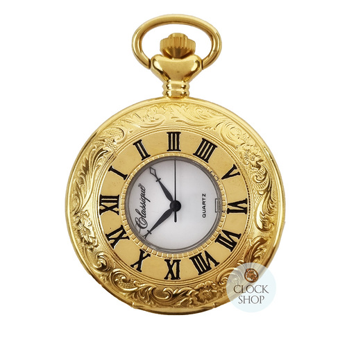 48mm Gold Unisex Pocket Watch With Open Dial & Swirl By CLASSIQUE (Roman)