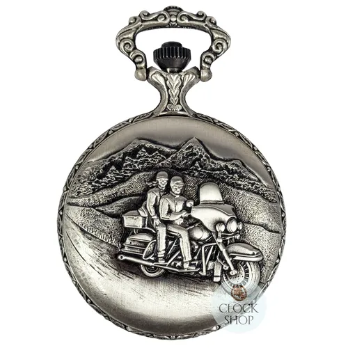 48mm Rhodium Unisex Pocket Watch With Couple On Motorbike By CLASSIQUE (Arabic) image