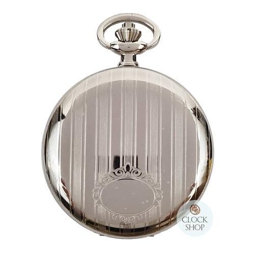 48mm Rhodium Unisex Pocket Watch With Striped Crest By CLASSIQUE (Roman)