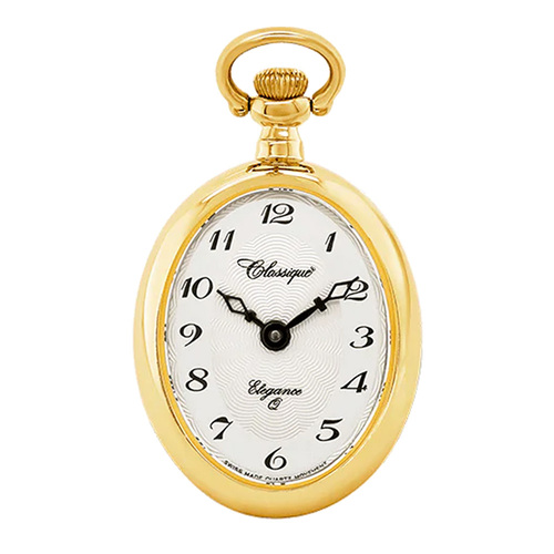 25mm Gold Womens Oval Pendant Watch With Open Dial By CLASSIQUE (Arabic) image