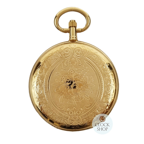 41mm Gold Unisex Pocket Watch With Floral Crest By CLASSIQUE (Roman)