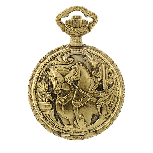 27mm Gold Womens Pendant Watch With Two Horses By CLASSIQUE (Roman)