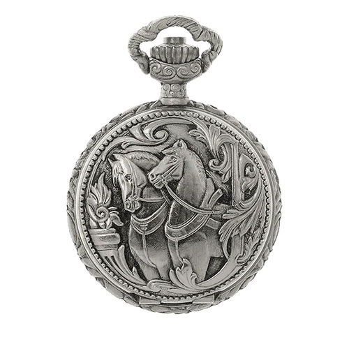 27mm Rhodium Womens Pendant Watch With Two Horses By CLASSIQUE (Roman)