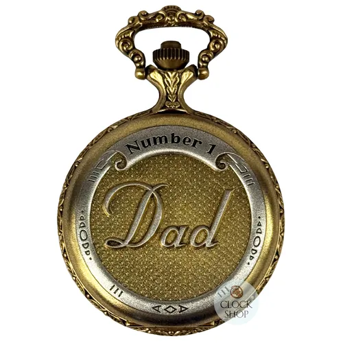 48mm Two Tone Gold Mens Pocket Watch With Number 1 Dad By CLASSIQUE