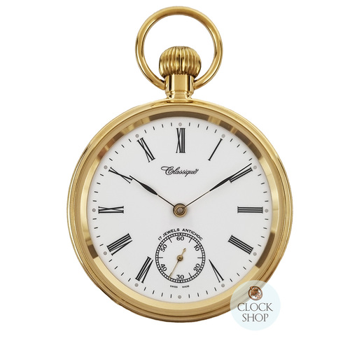 49mm Gold Unisex Mechanical Pocket Watch With Open Dial By CLASSIQUE (Roman) image